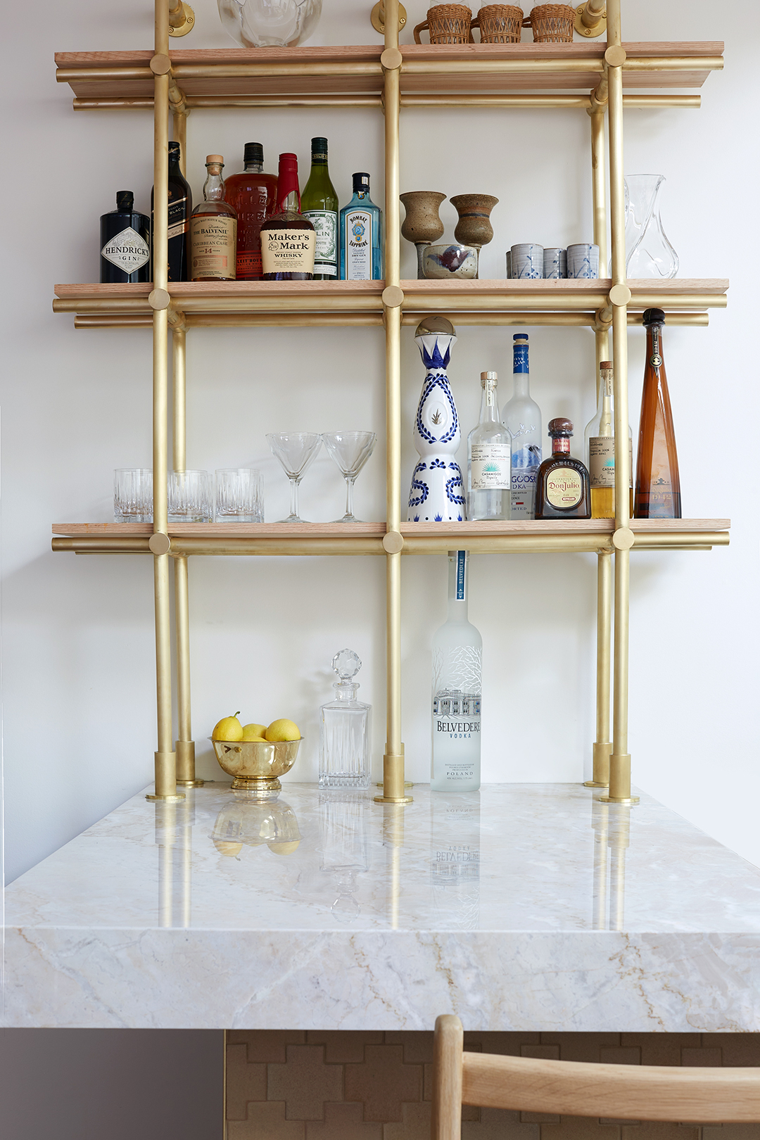 brass shelving