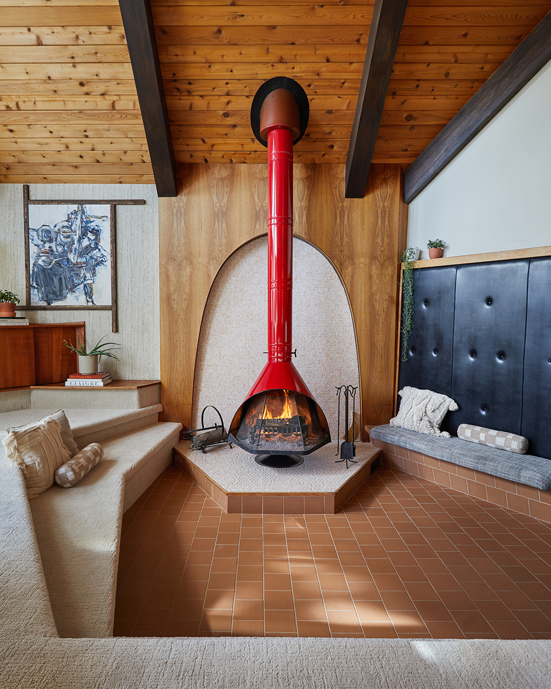 retro wood fireplace