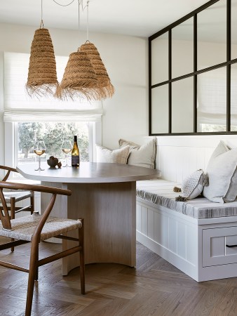 dining area with basket lighting