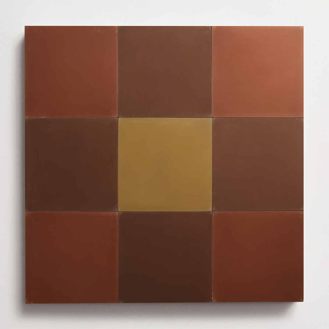 brown, red, and yellow flower tile pattern.