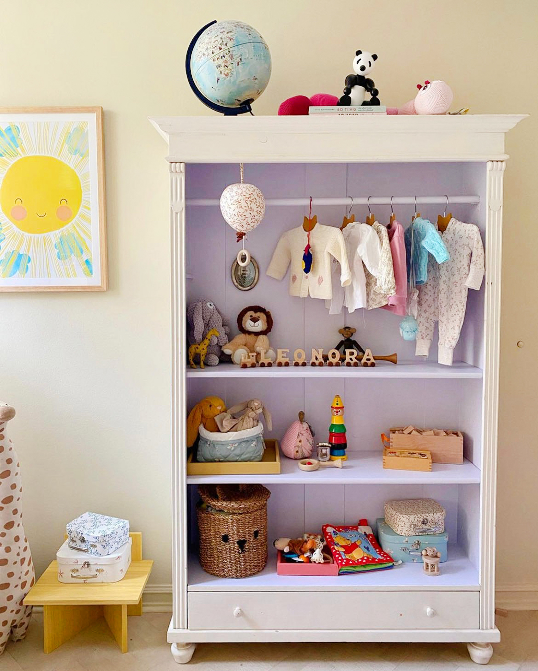 wardrobe with lavender painted inside