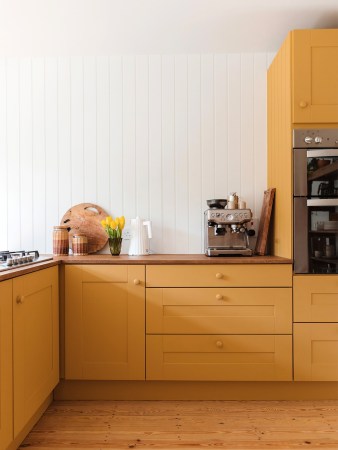 mustard yellow painted kitchen