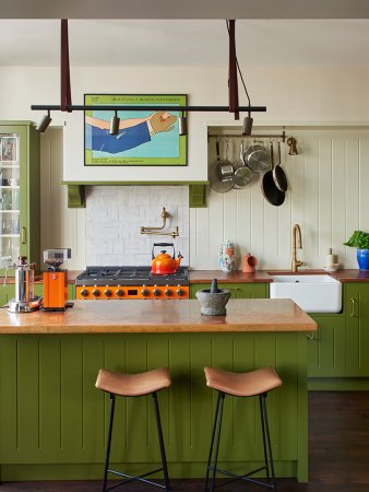 green kitchen island