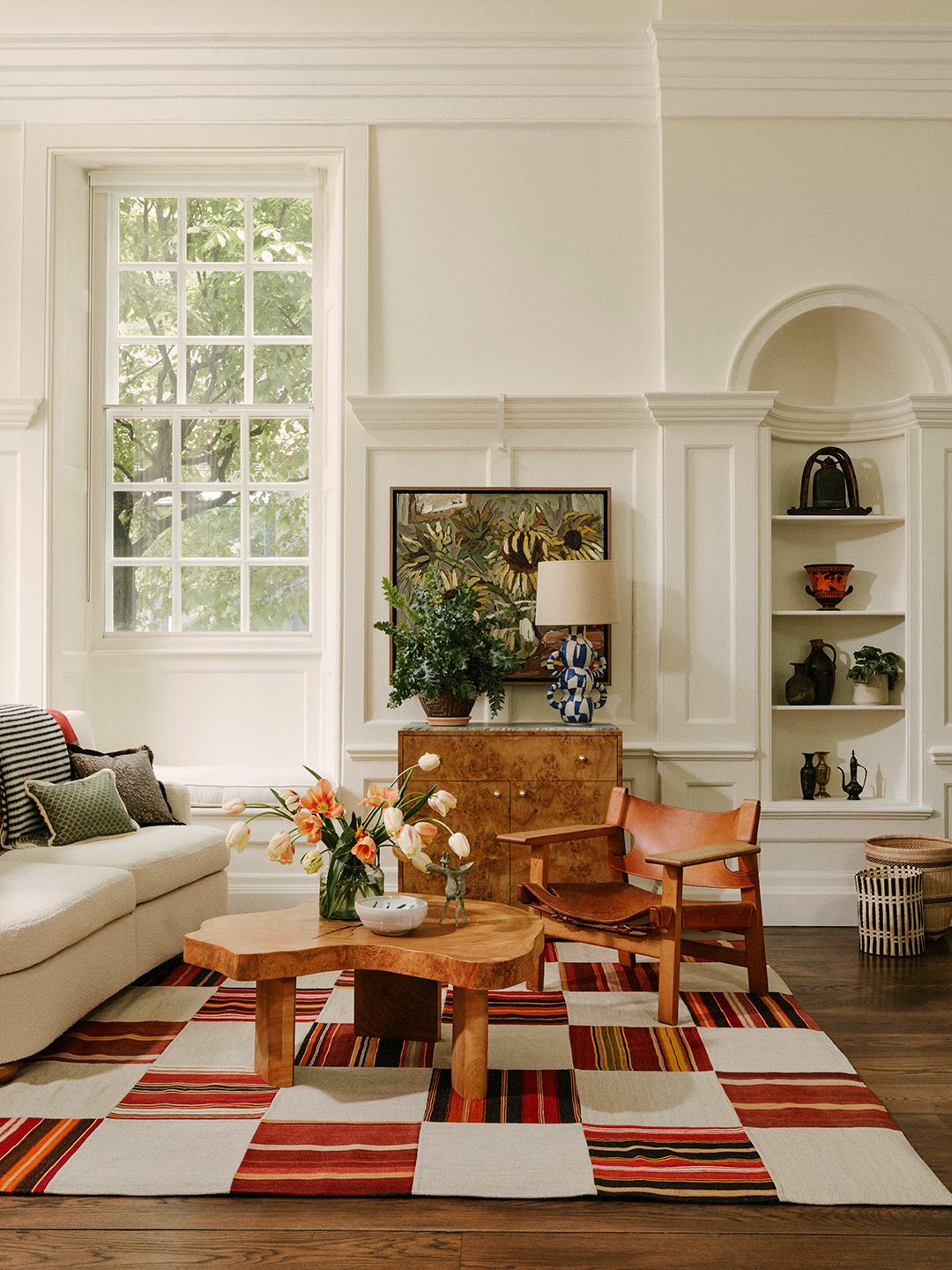 living room with 16th century architecture and white walls