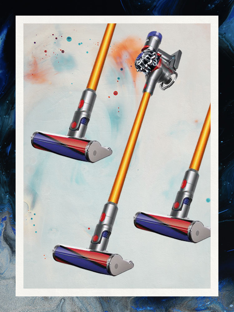 Three Dyson Vacuums on Watercolor Background