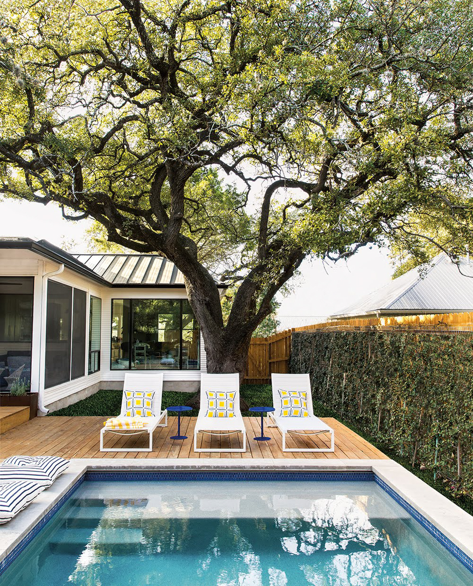 wooden plank pool deck