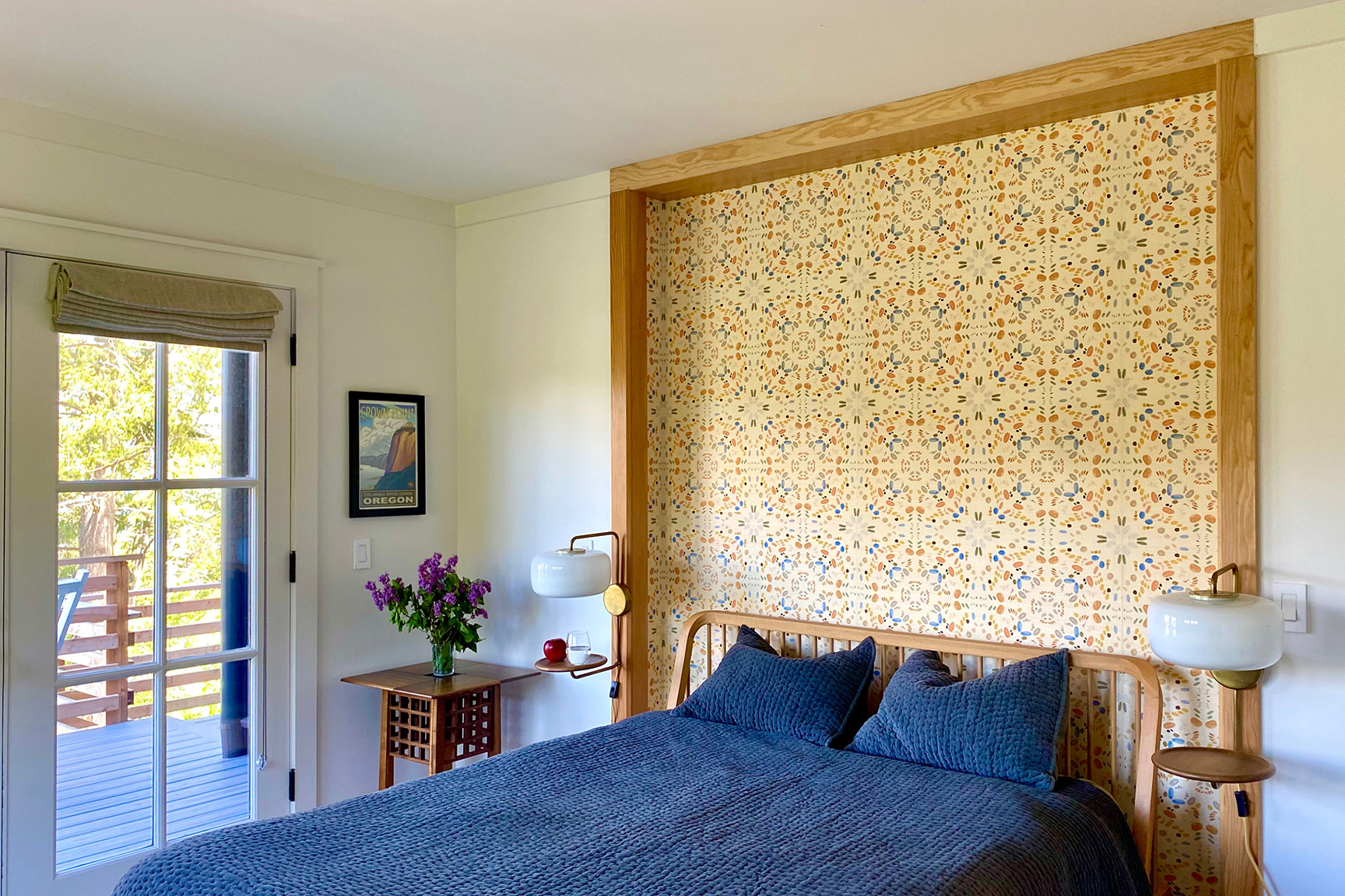 wallpapered headboard accent wall