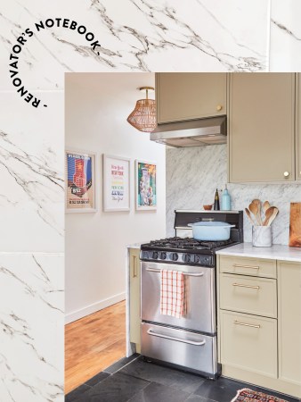 beige green kitchen on marble backdrop