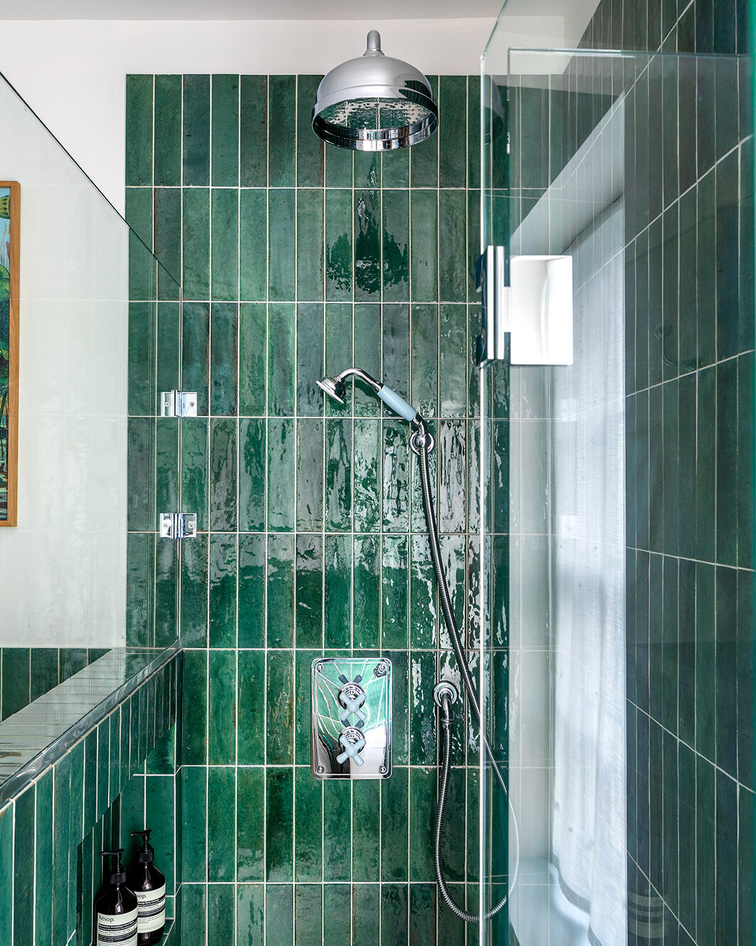 green tile shower