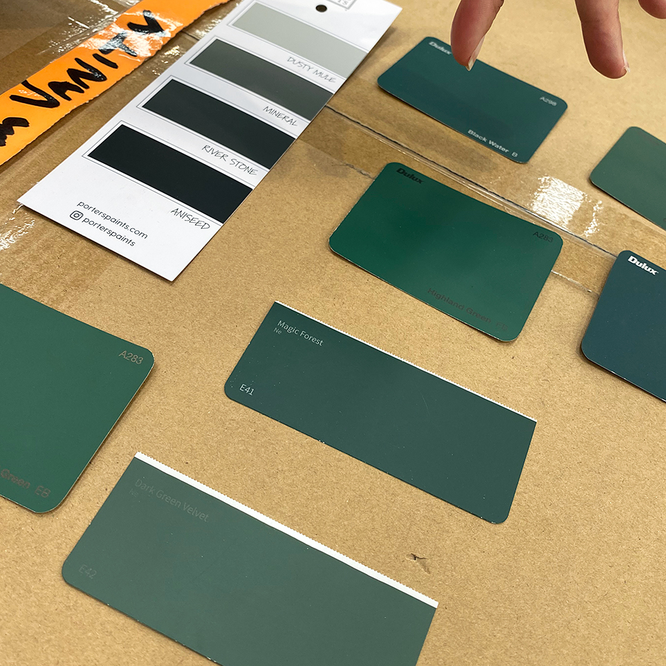 Green paint swatches.