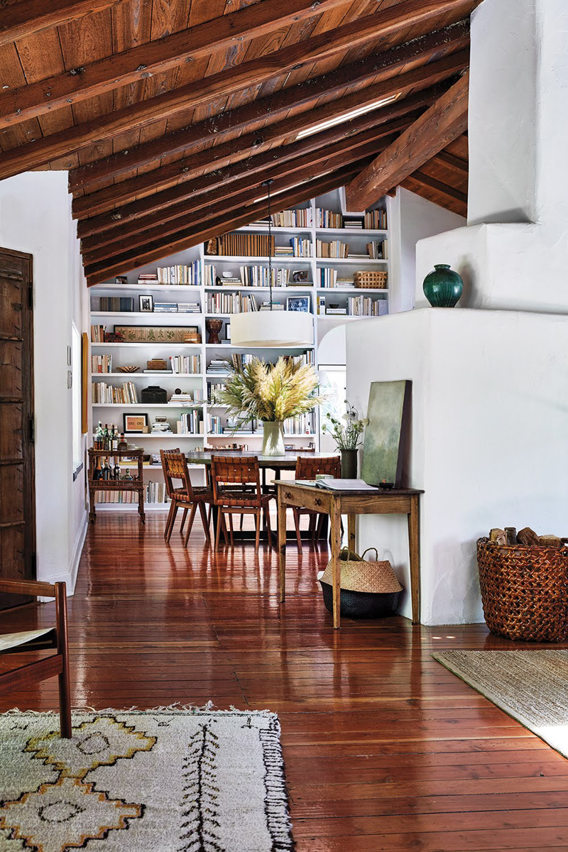 Library space with tall bookshelves.