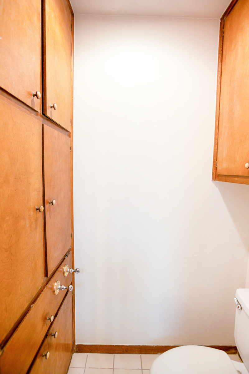 1970s brown wood built-in cabinets