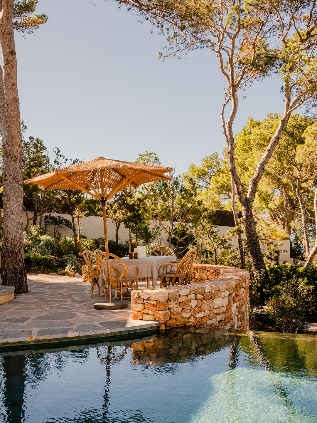 pool next to curved patio