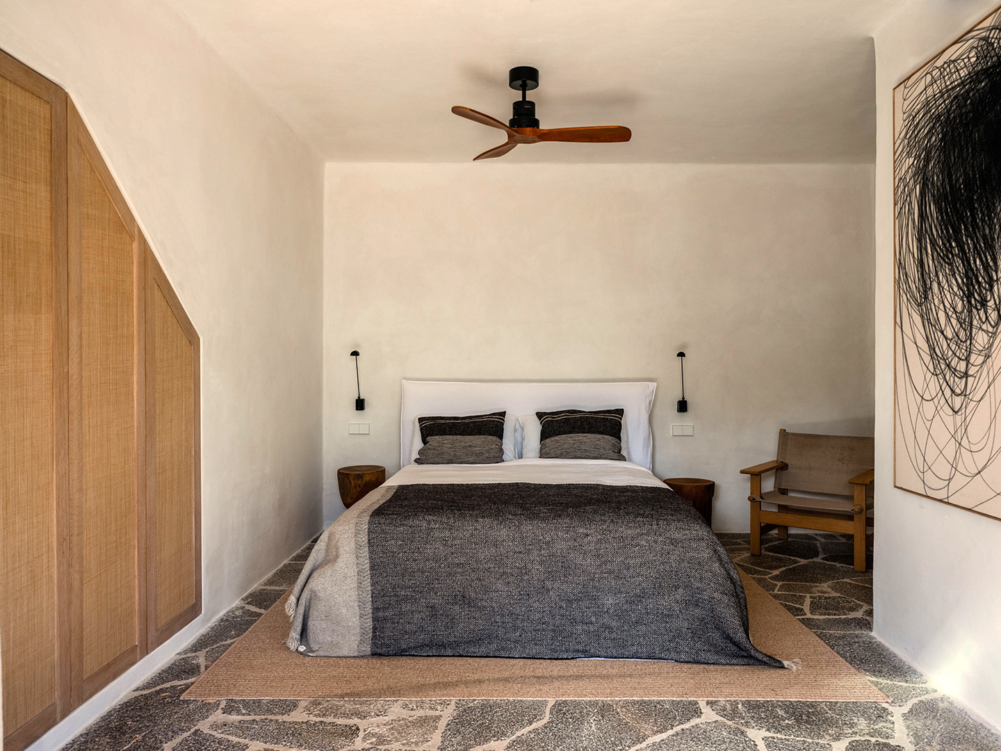 bedroom with gray duvet