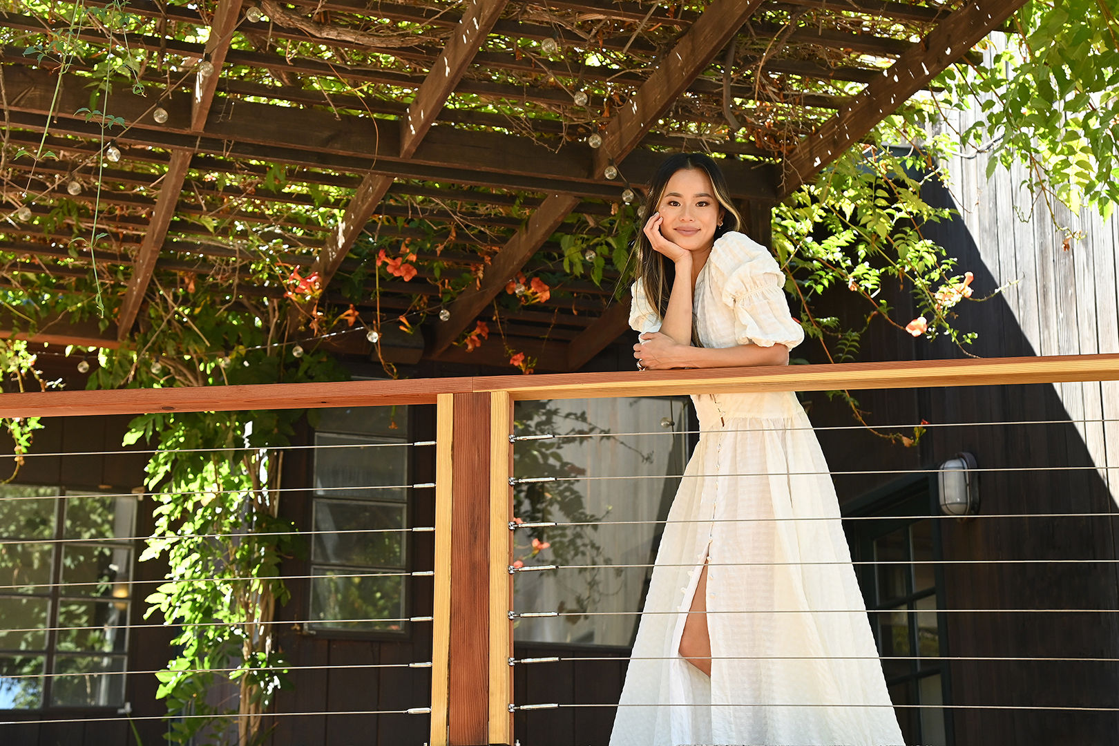 woman leaning on deck