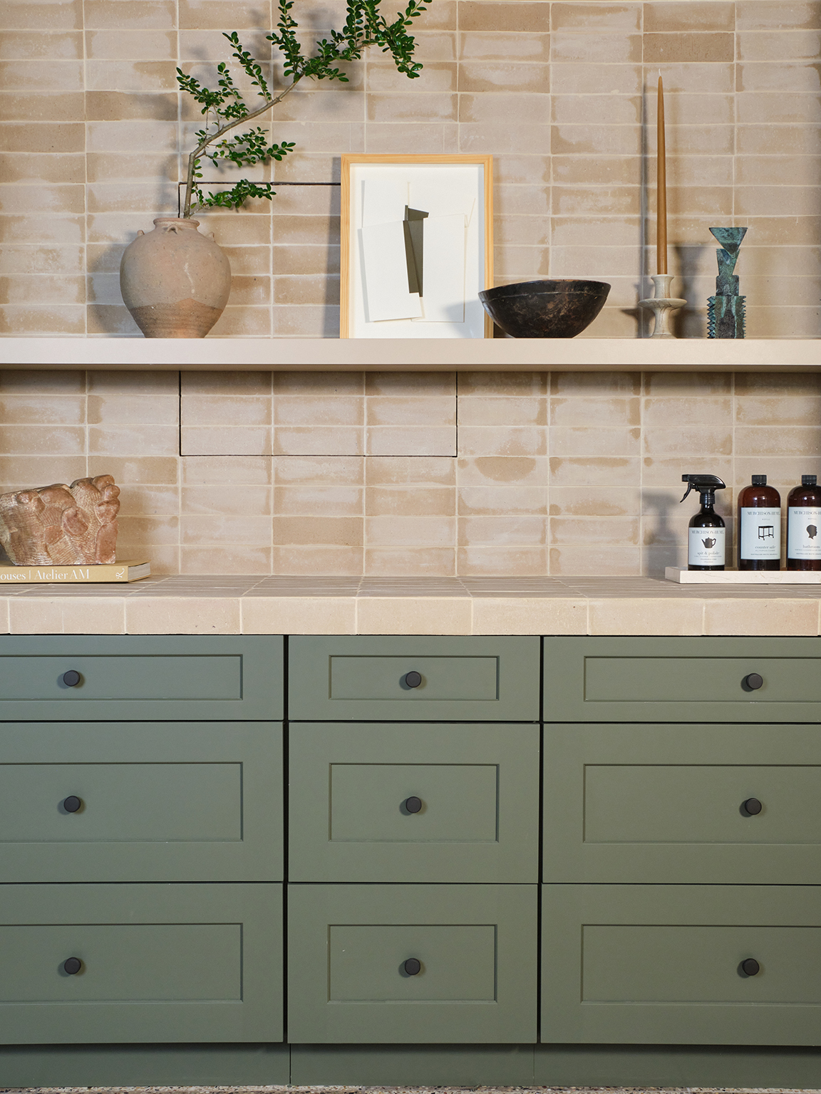 lower green cabinet drawers