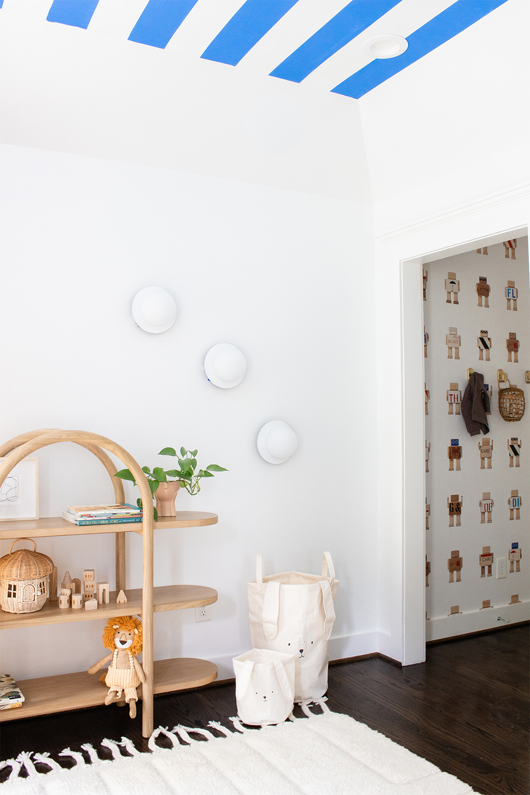 robot wallpaper in hallway to nursery