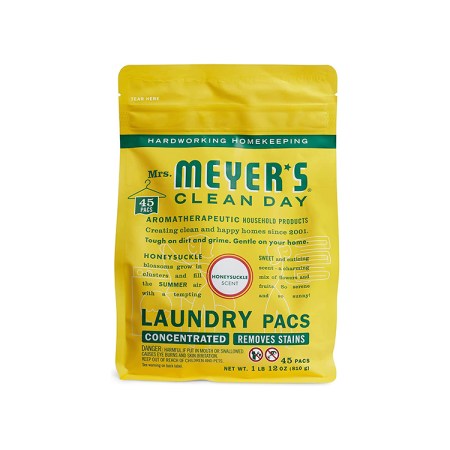  mrs meyers laundry pacs 45 count yellow and green pouch