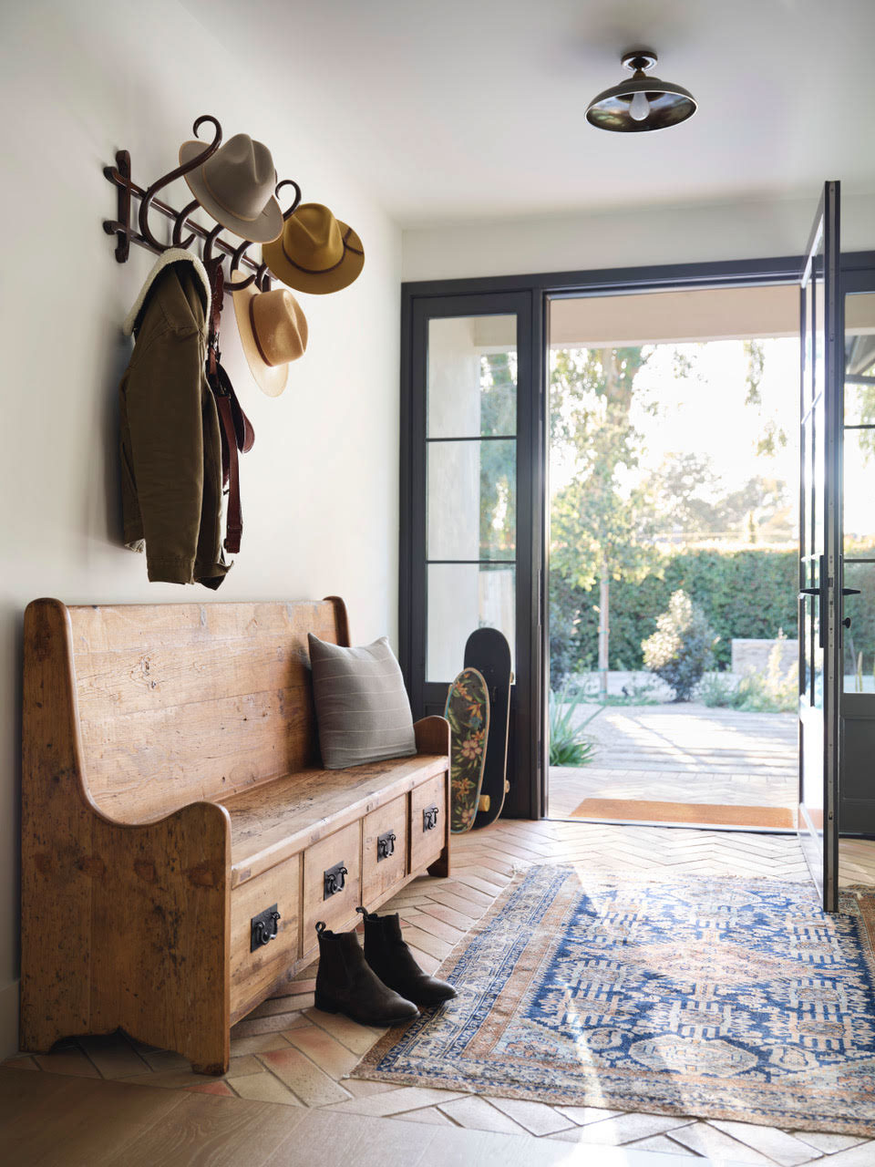 vintage bench in entryway