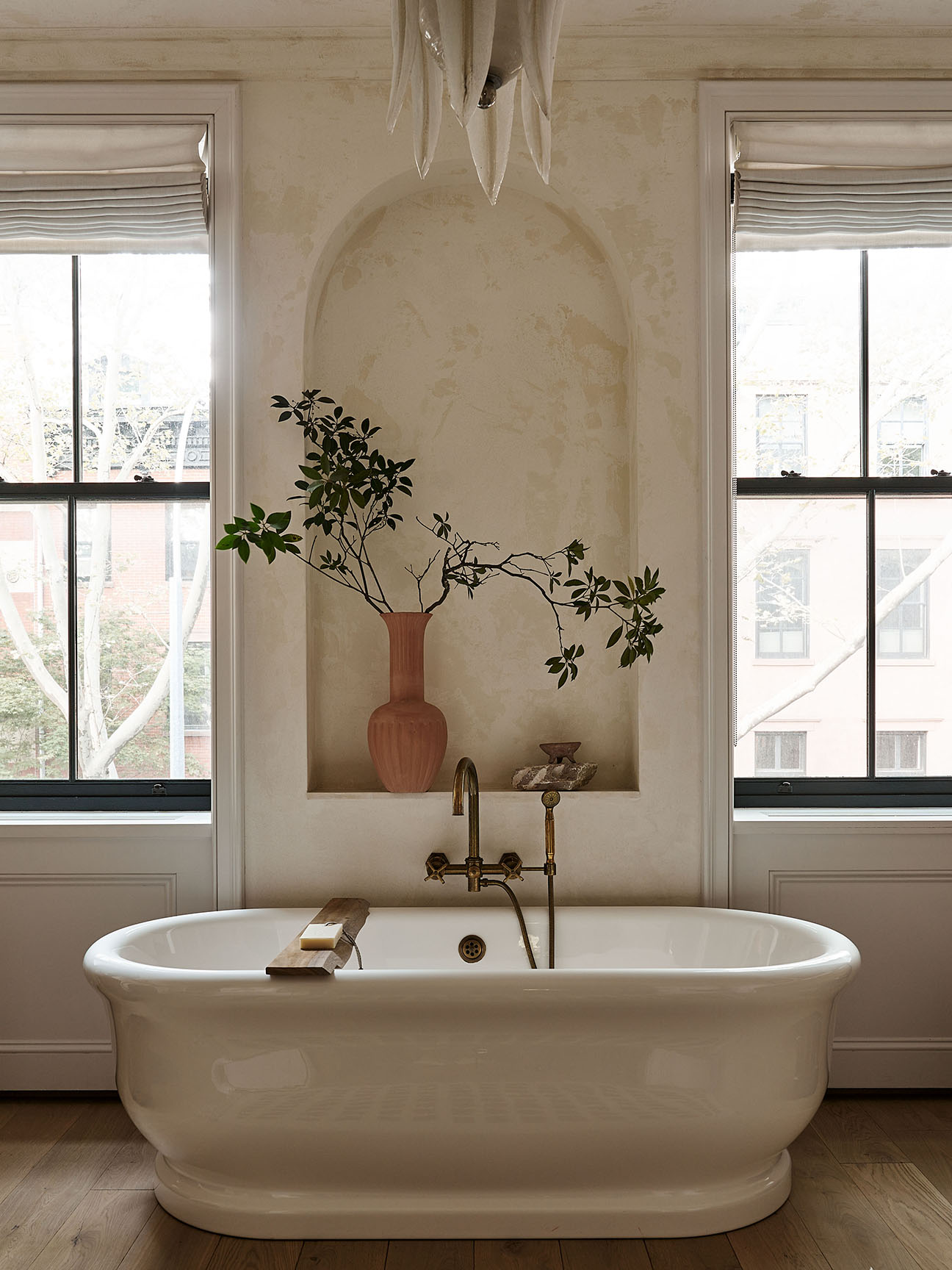 Bathtub with checkerboard rug