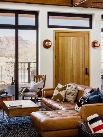 living room with leather sectional