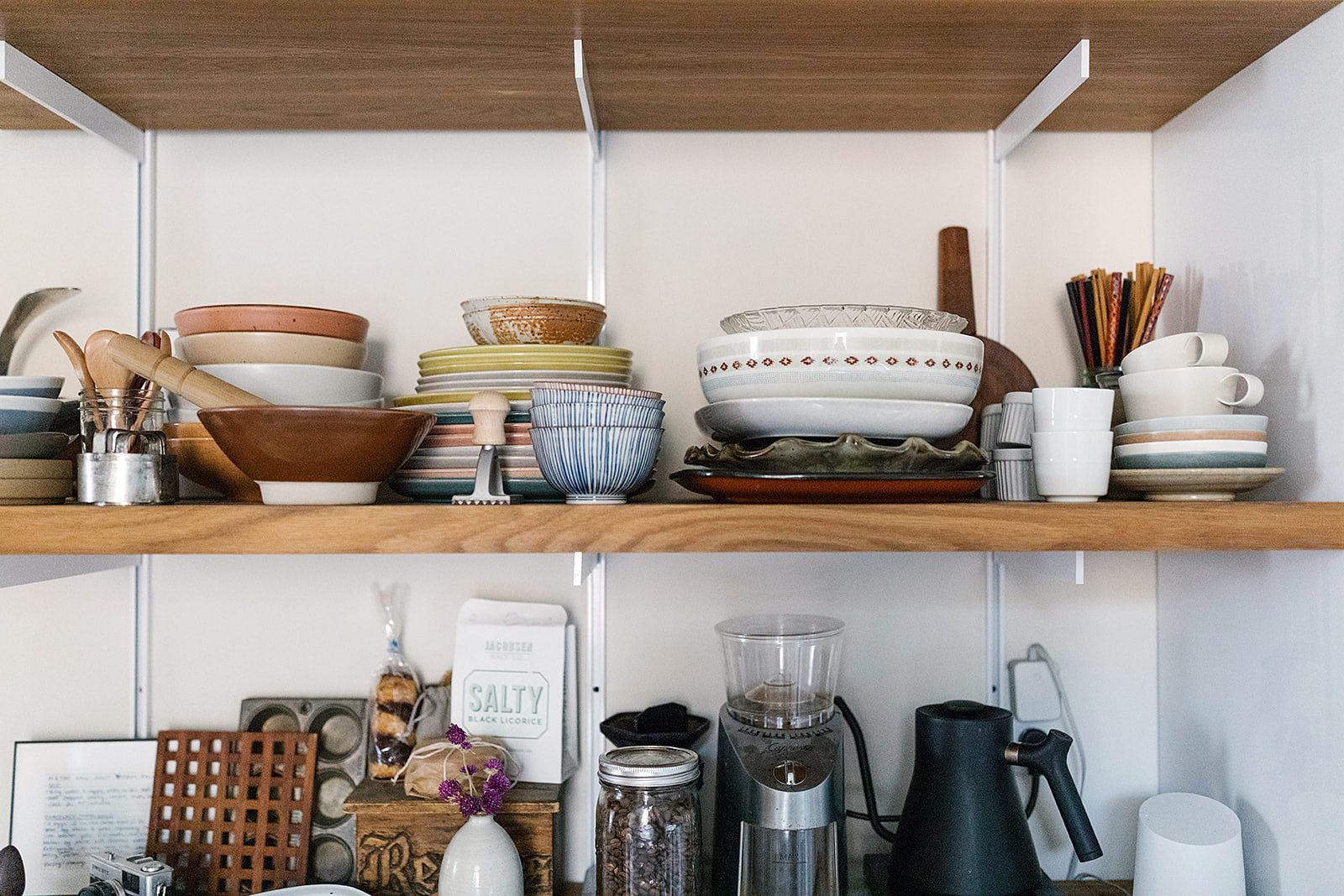 open wood shelves