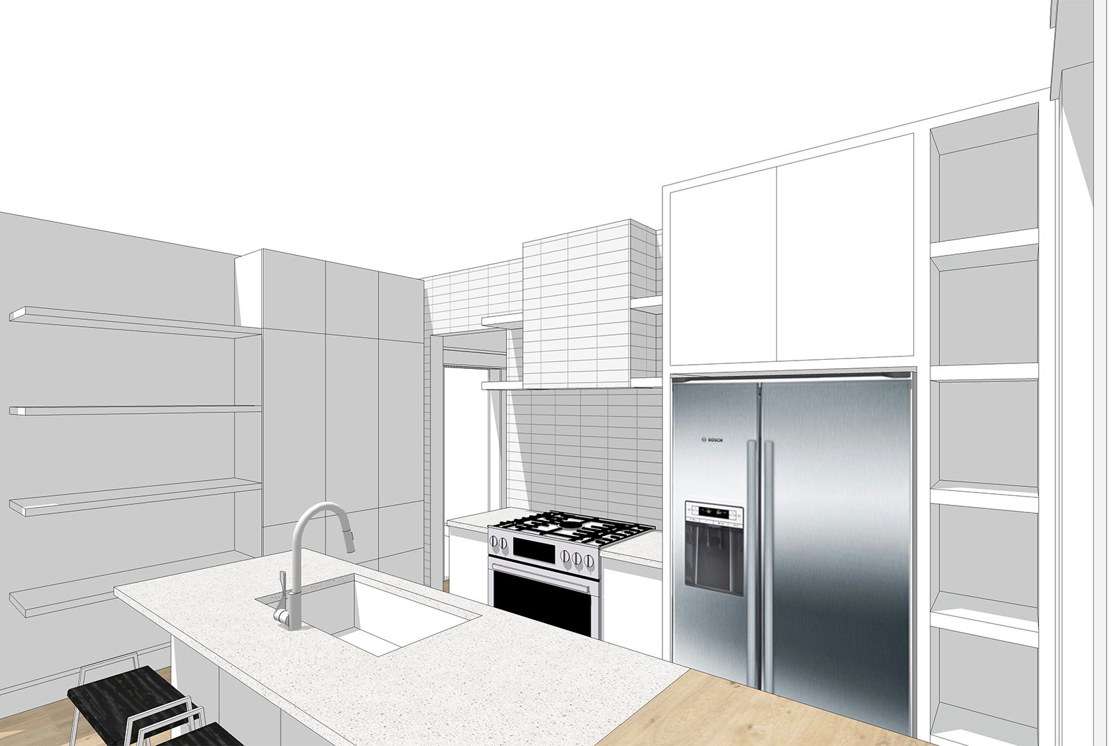 rendering plans of kitchen