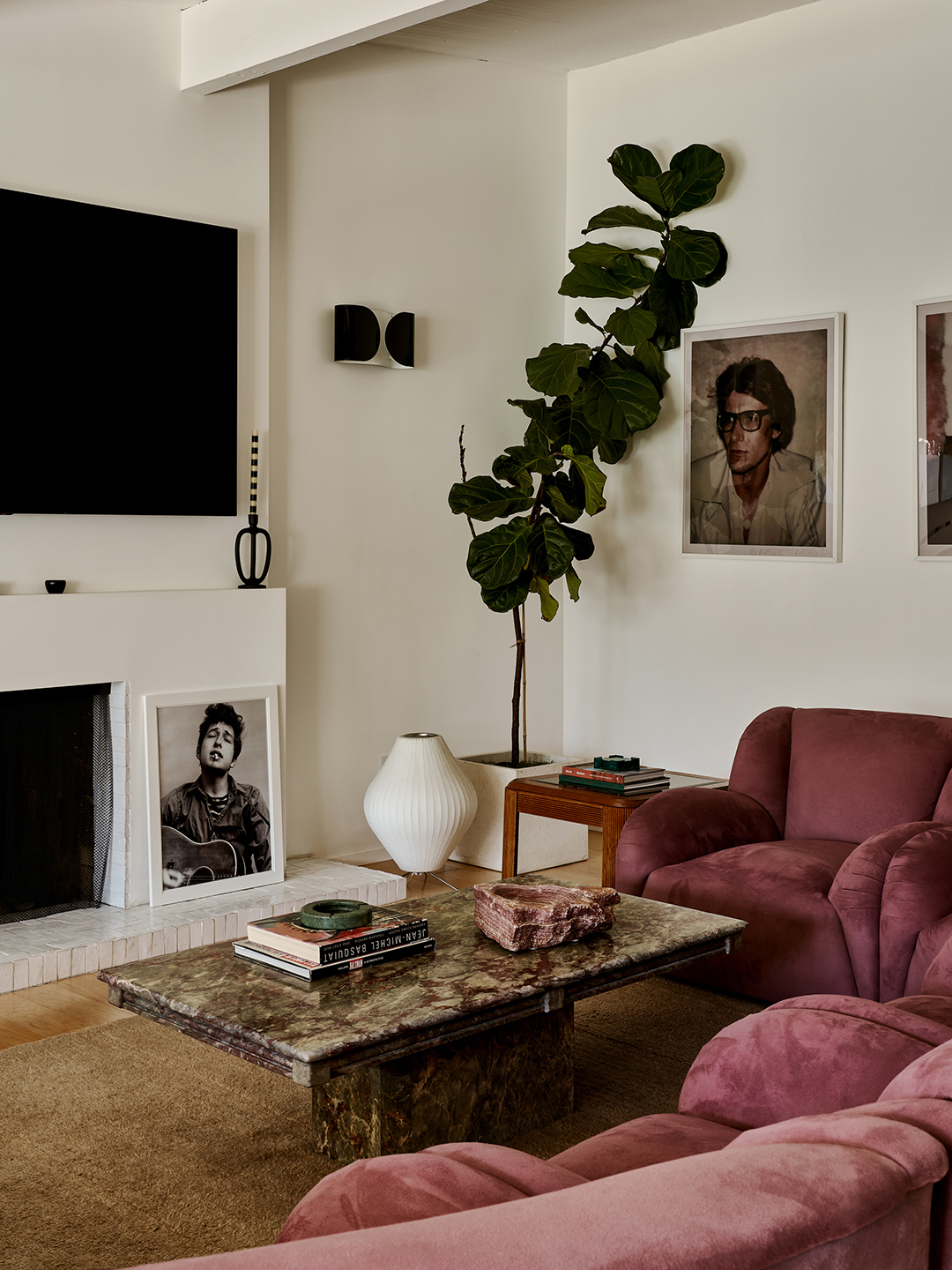 living room with maroon sectional