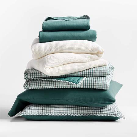  Teal Windowpane Plaid Cotton Kids Bedding Bundle Set