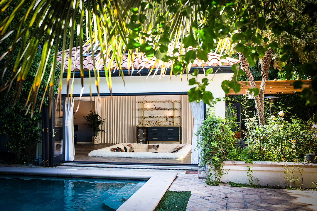 pool with indoor/outdoor space.