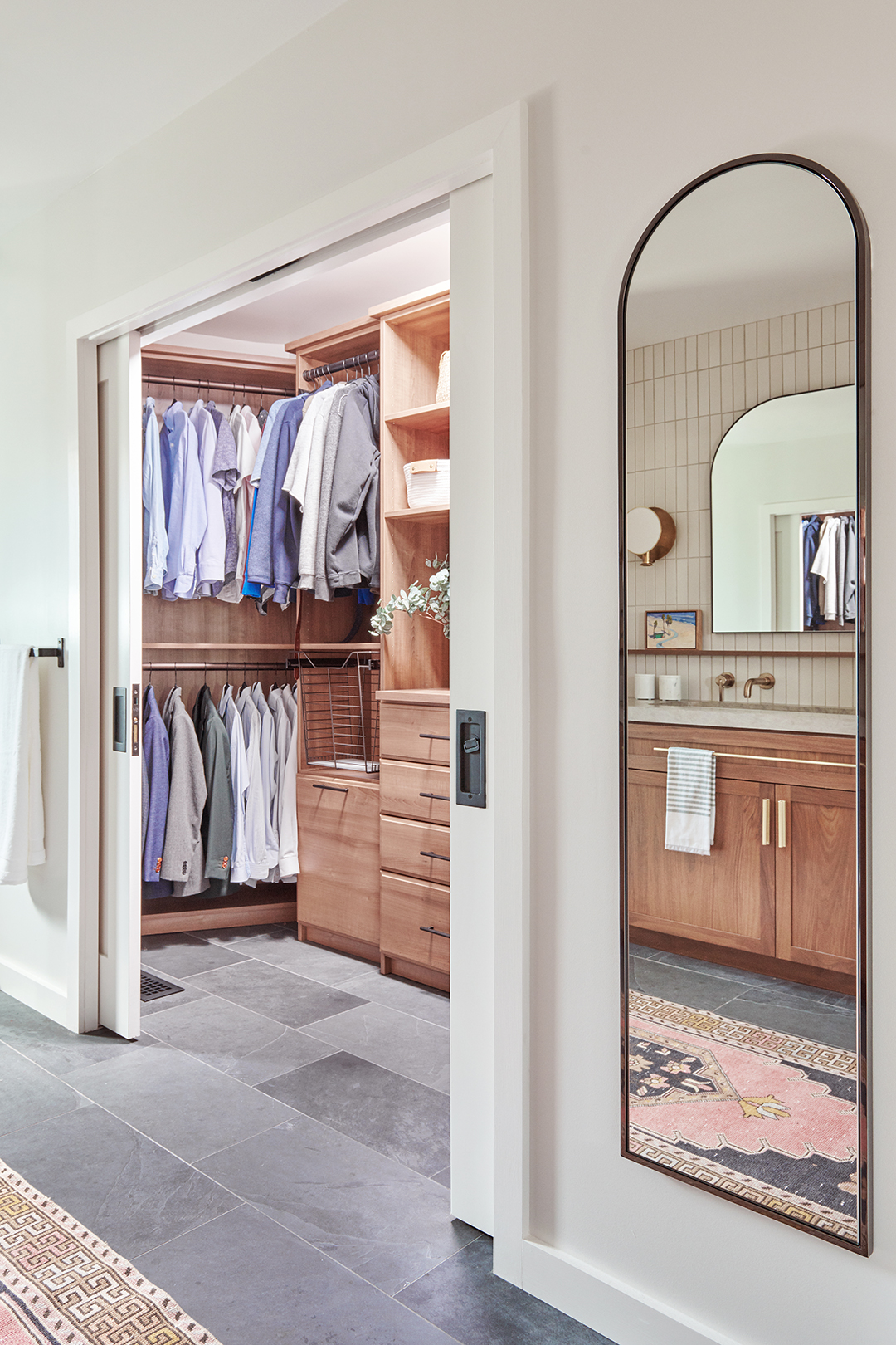 Closet with shirts hanging