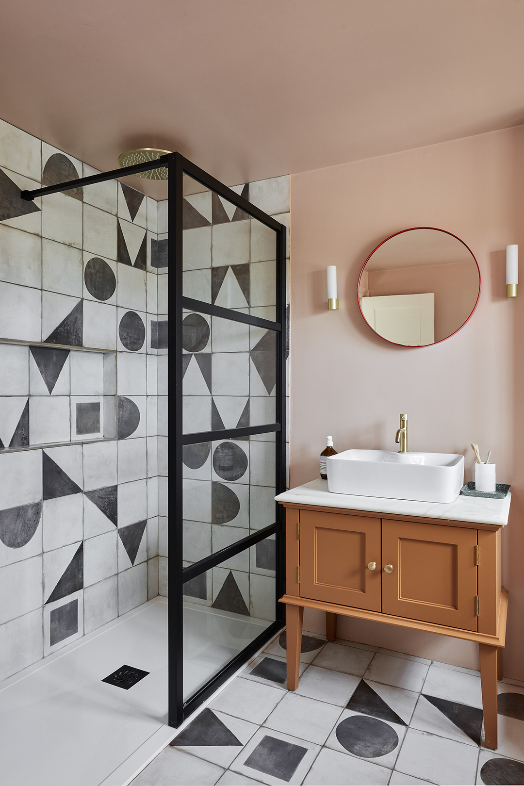 black and white shower tile