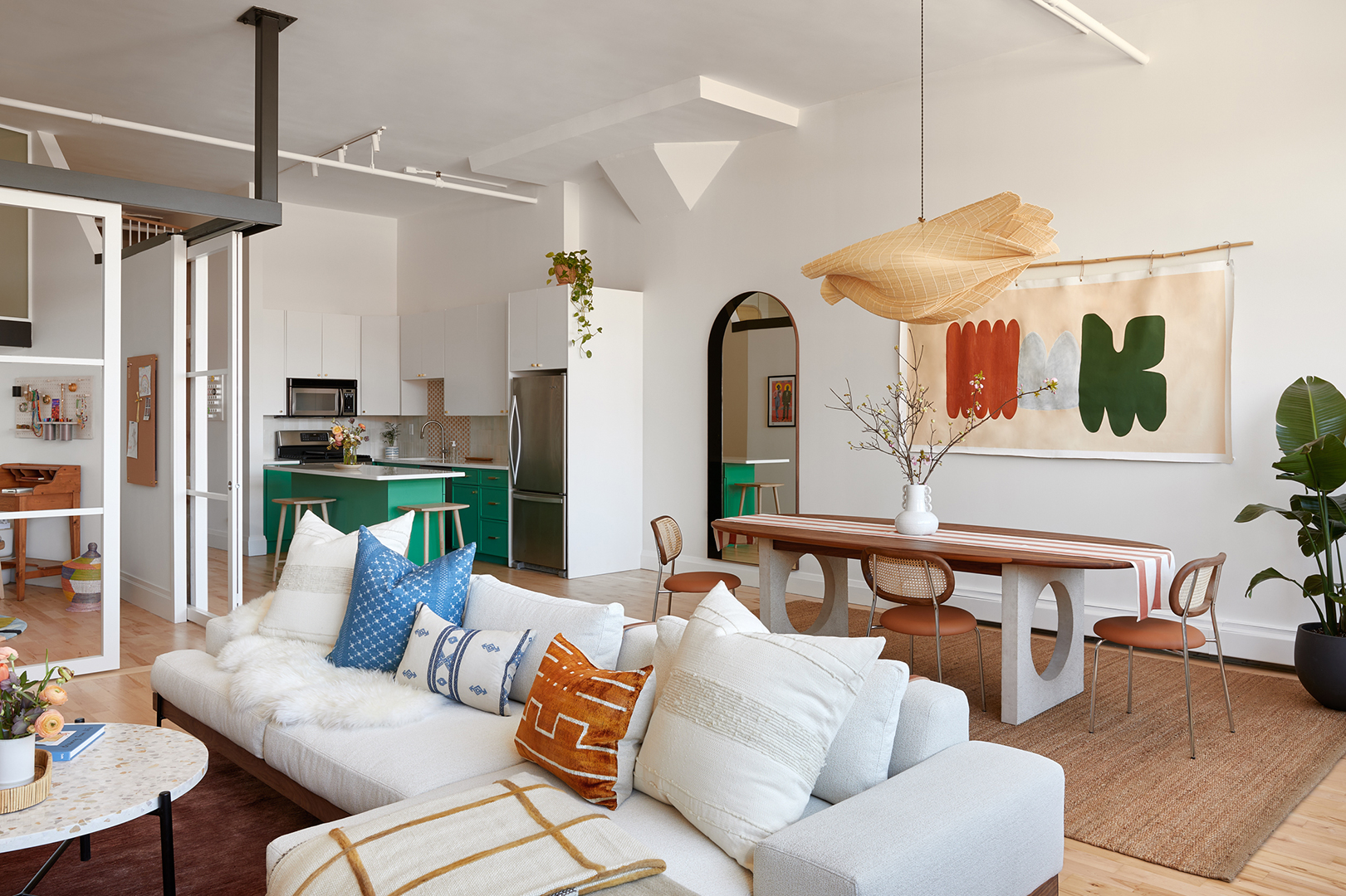 brooklyn loft looking from living area to dining area