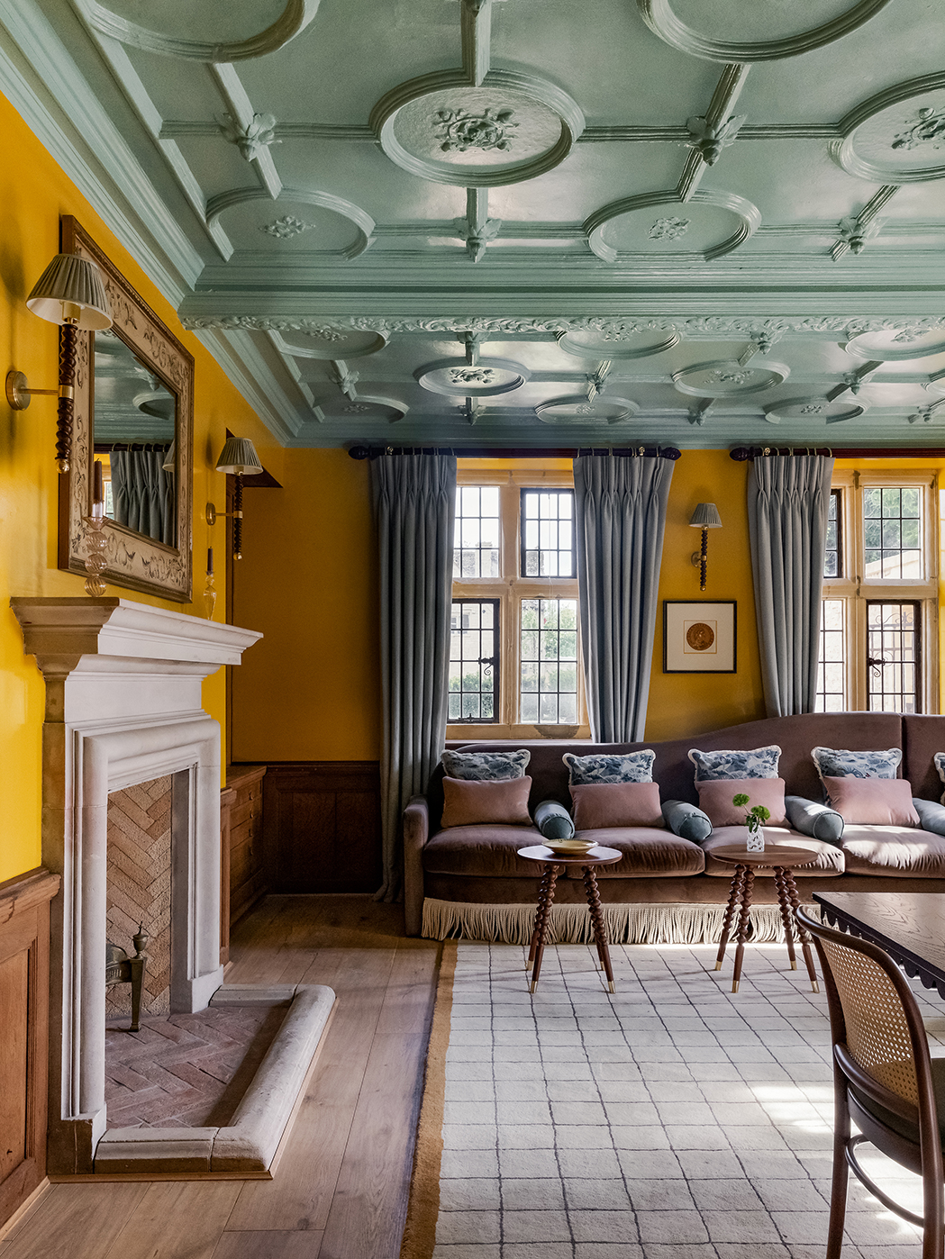 green coffered ceiling