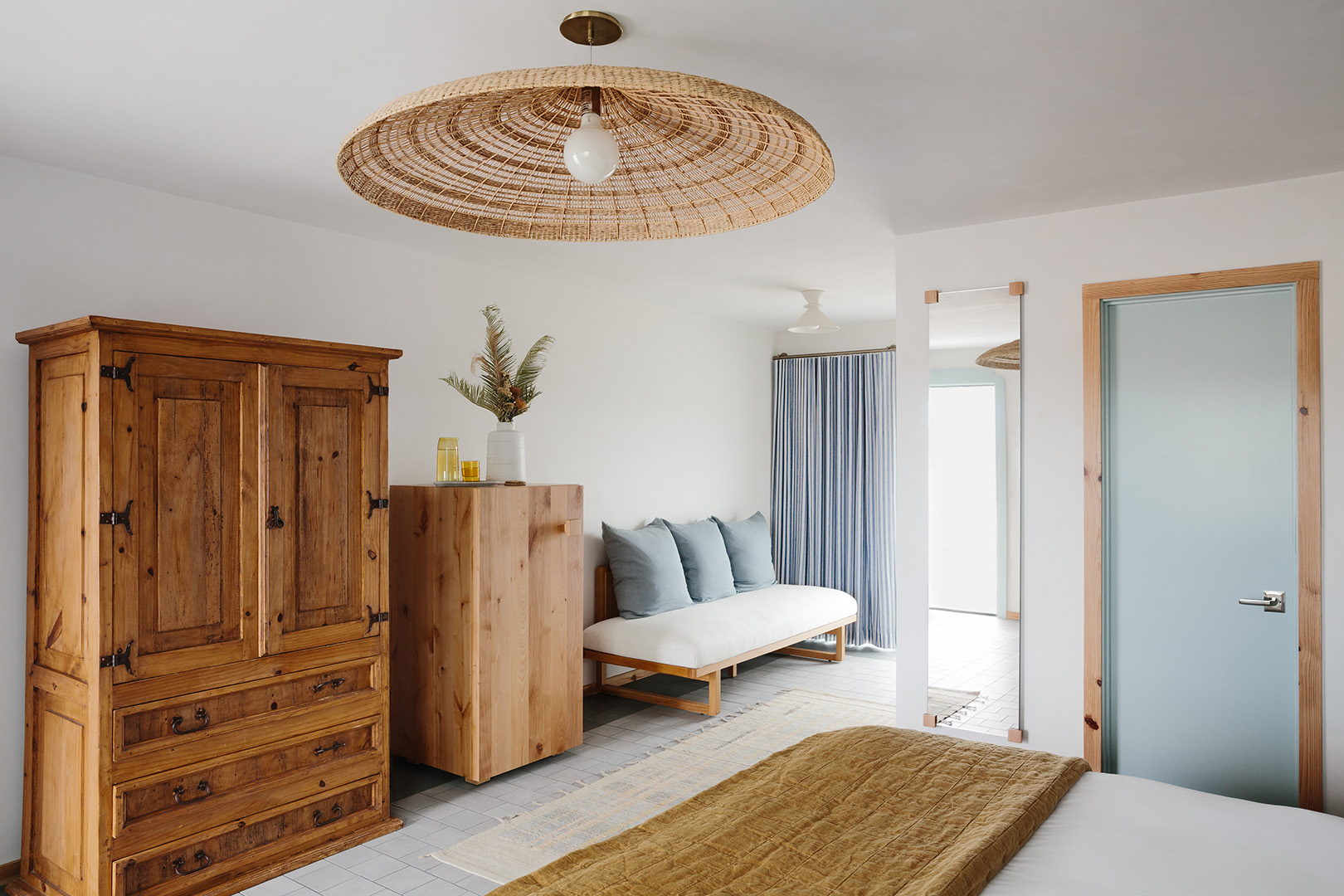 Hotel room with wooden cabinets