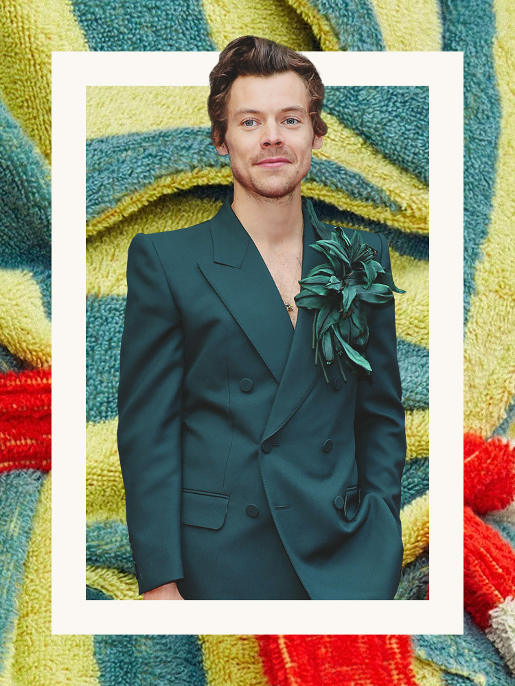 harry styles wearing jade green suit