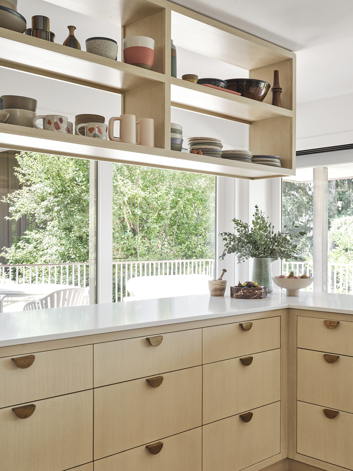 floating shelves above counter