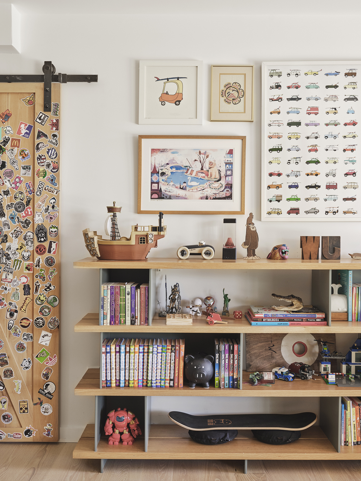 barn door covered in stickers