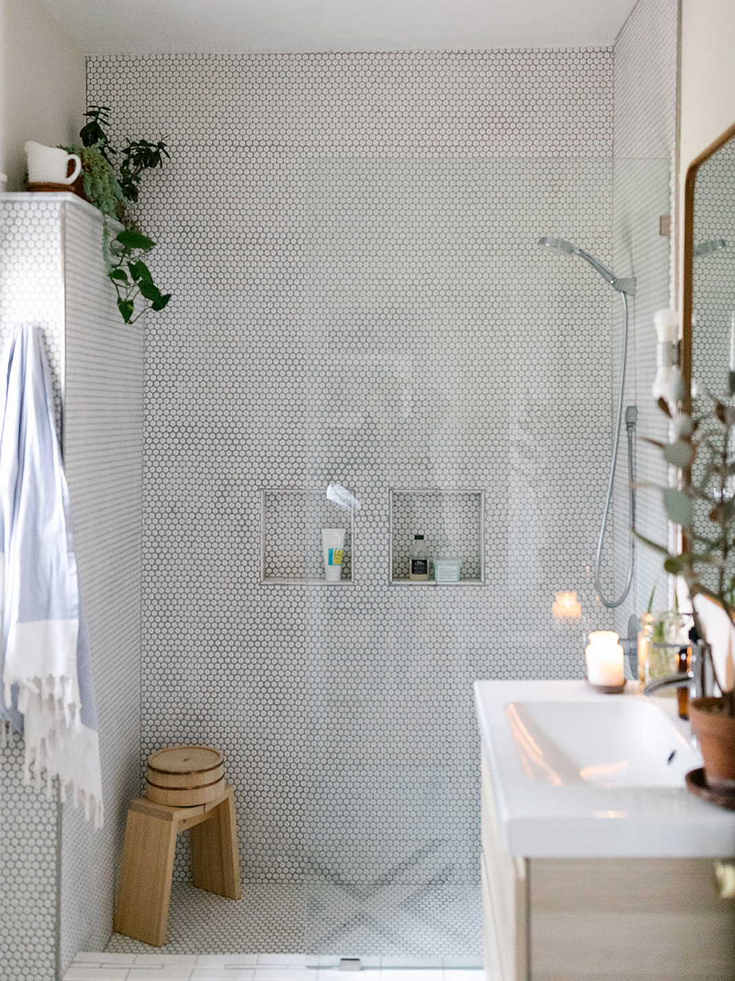 white shower tile