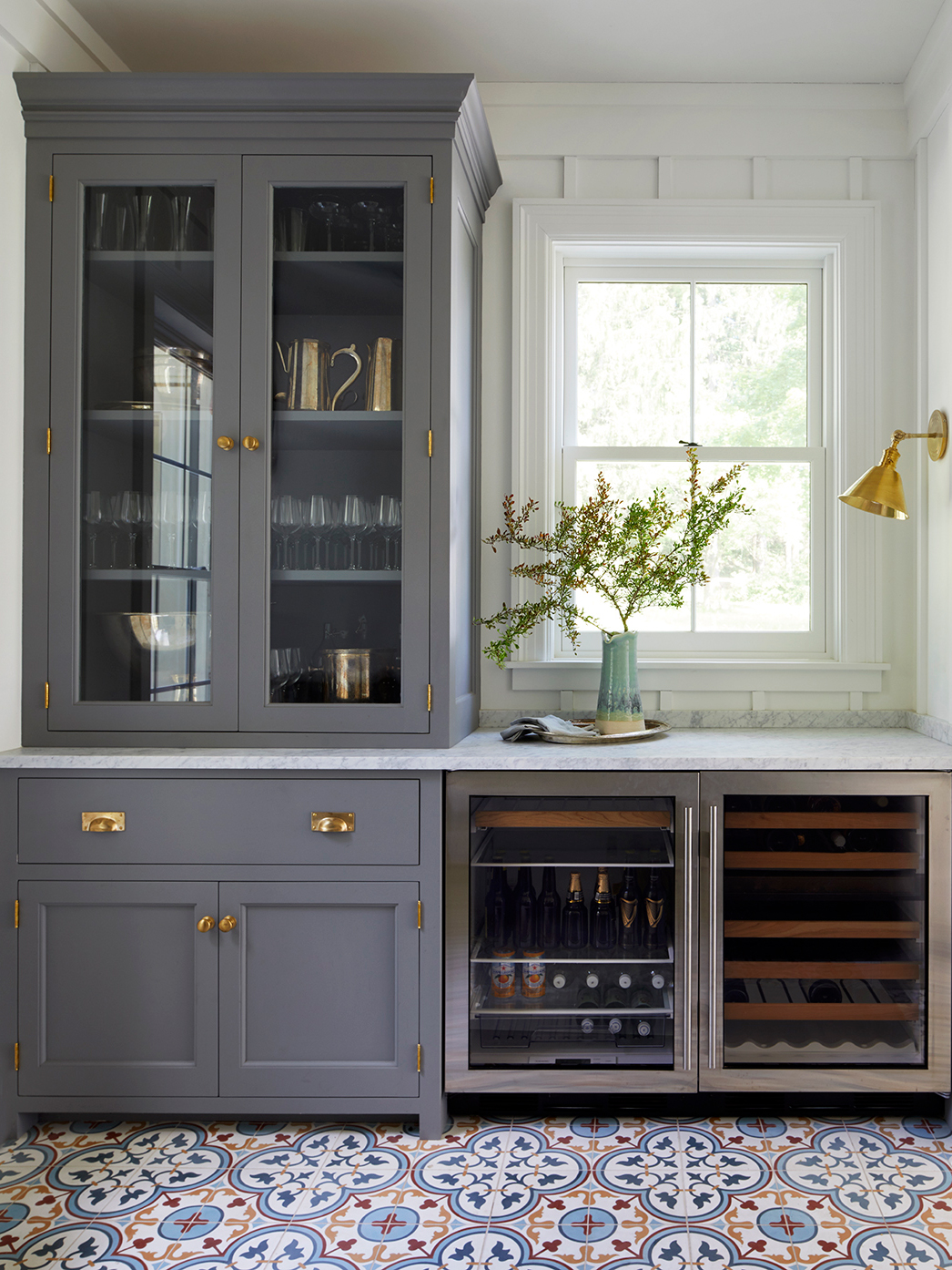 gray cabinets in pantry