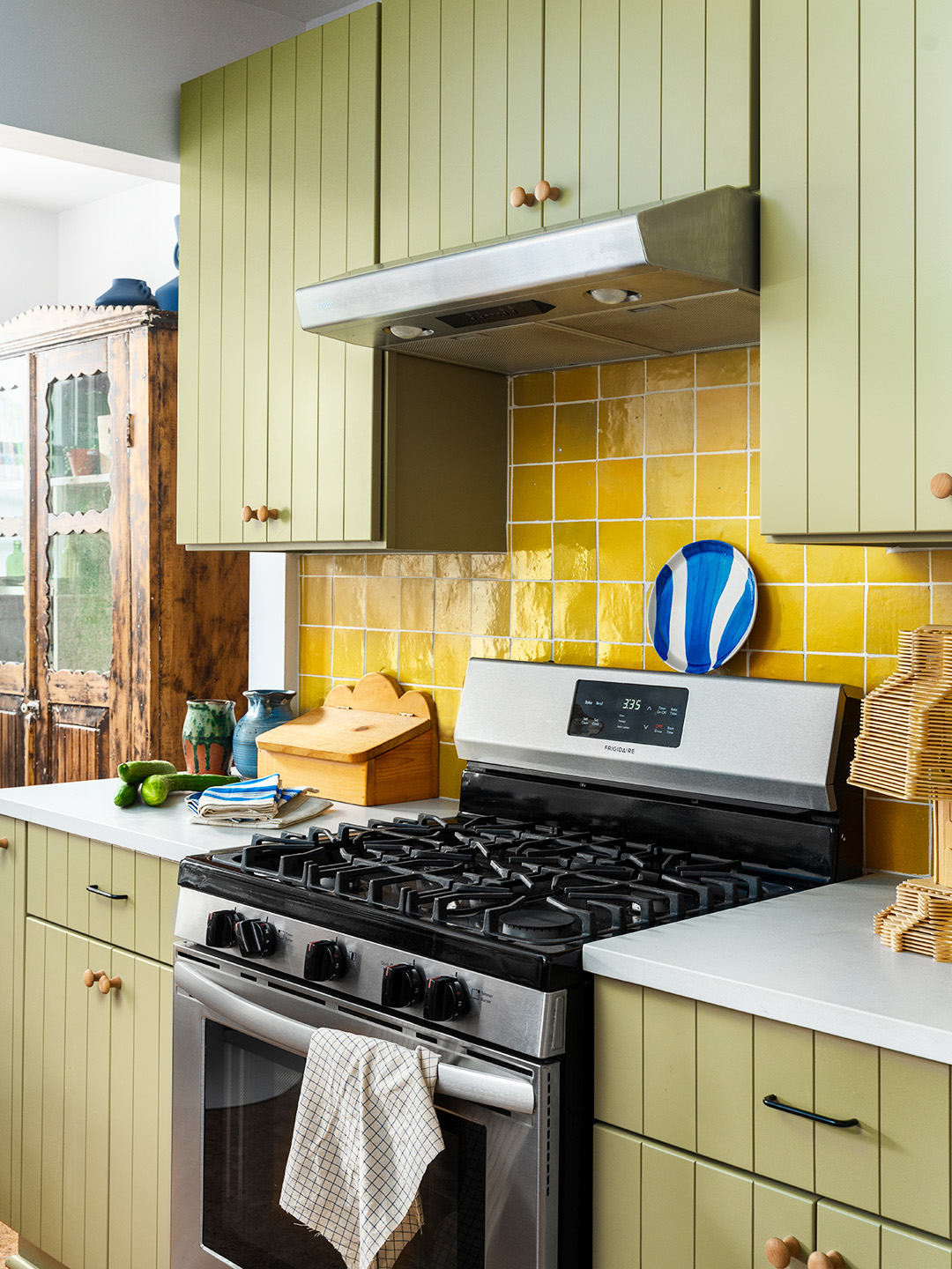 bright yellow zellige tile backsplash