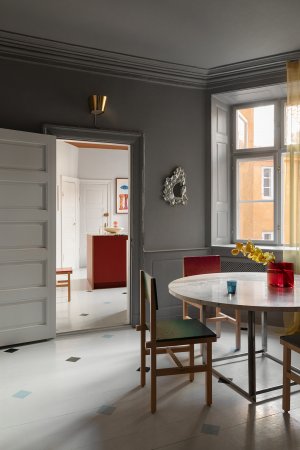 view into kitchen from dining area