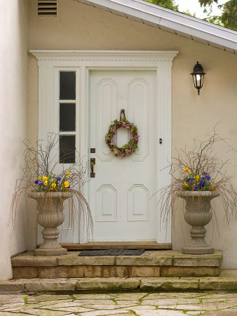 Residential Front White Door. Old colonial house in North America