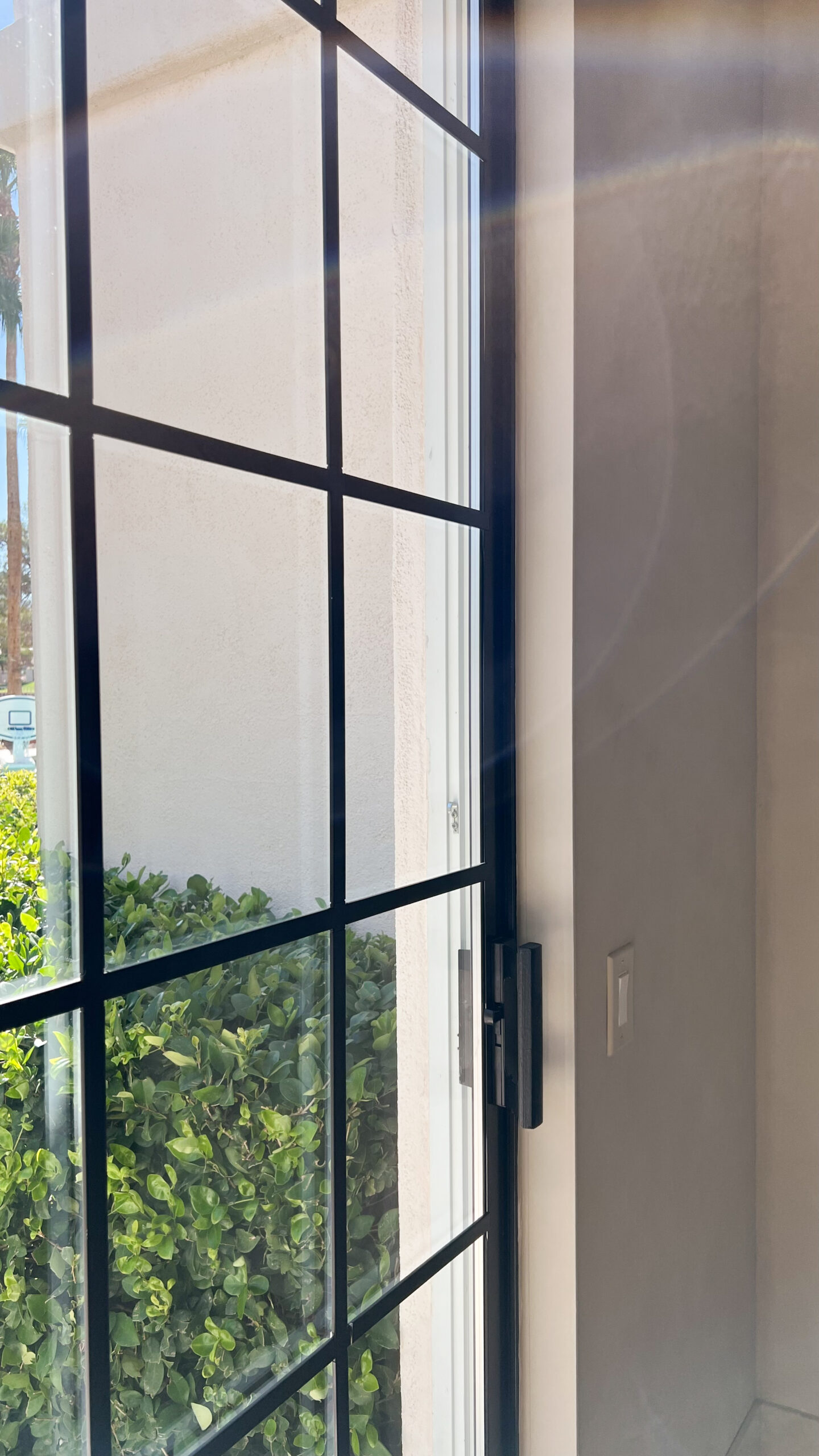 dining room sliding door with black grid