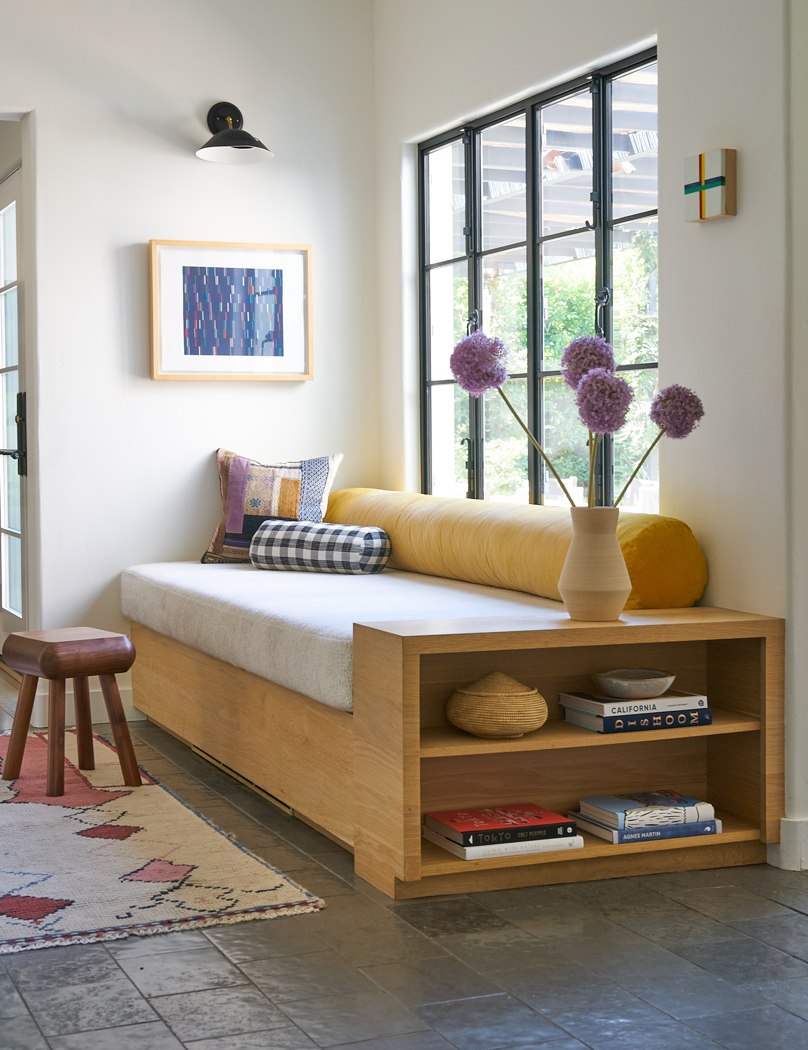 window bench with shelves