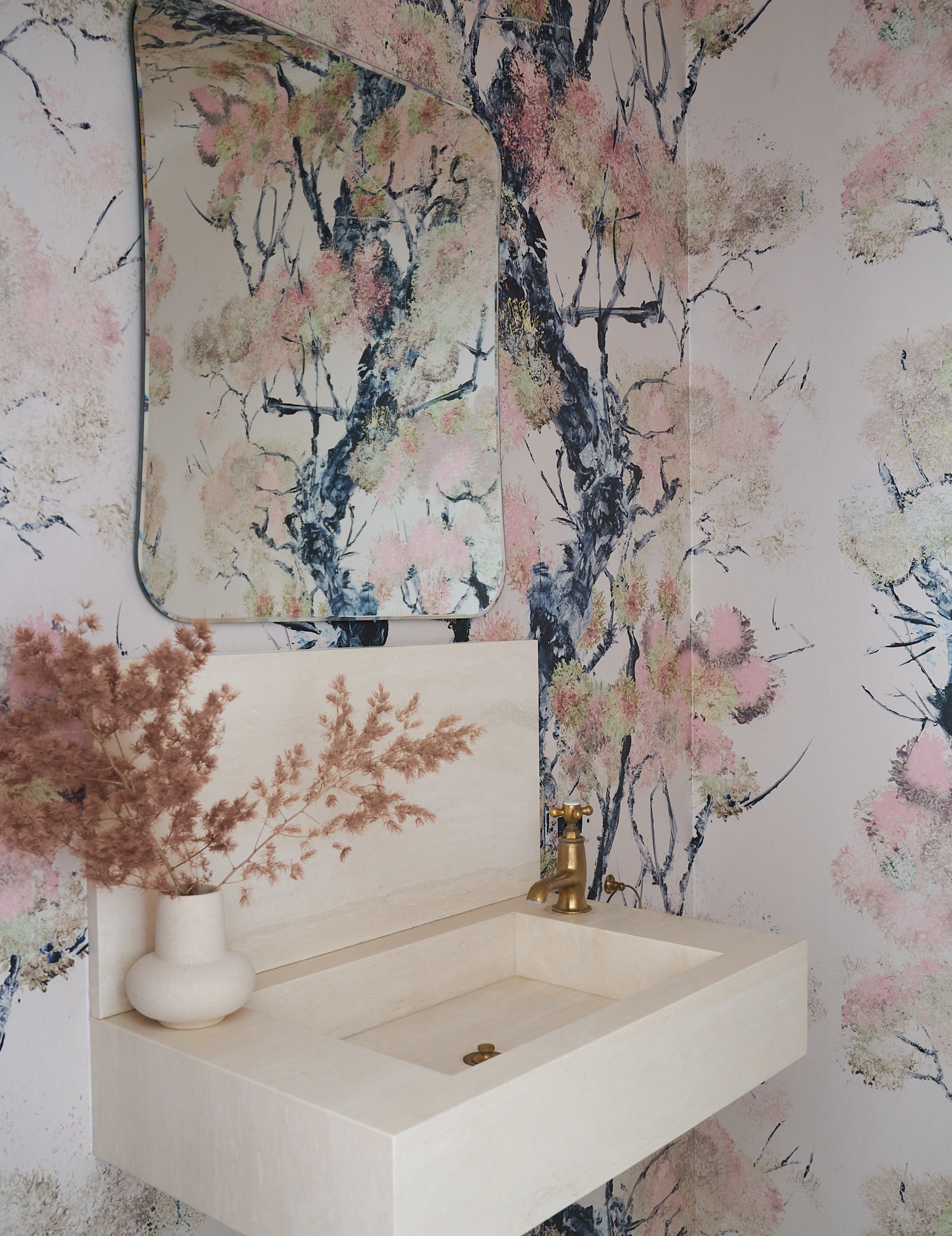 pink floral powder room