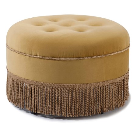  Jennifer Taylor Home Yolanda Upholstered Round Accent Ottoman, Gold Yellow Velvet with Gold Trim