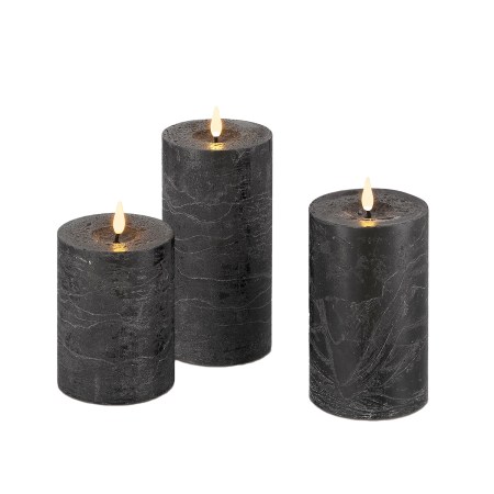  Infinity Wick Black Distressed Pillar Candles, 3" Multipack, Set of 3