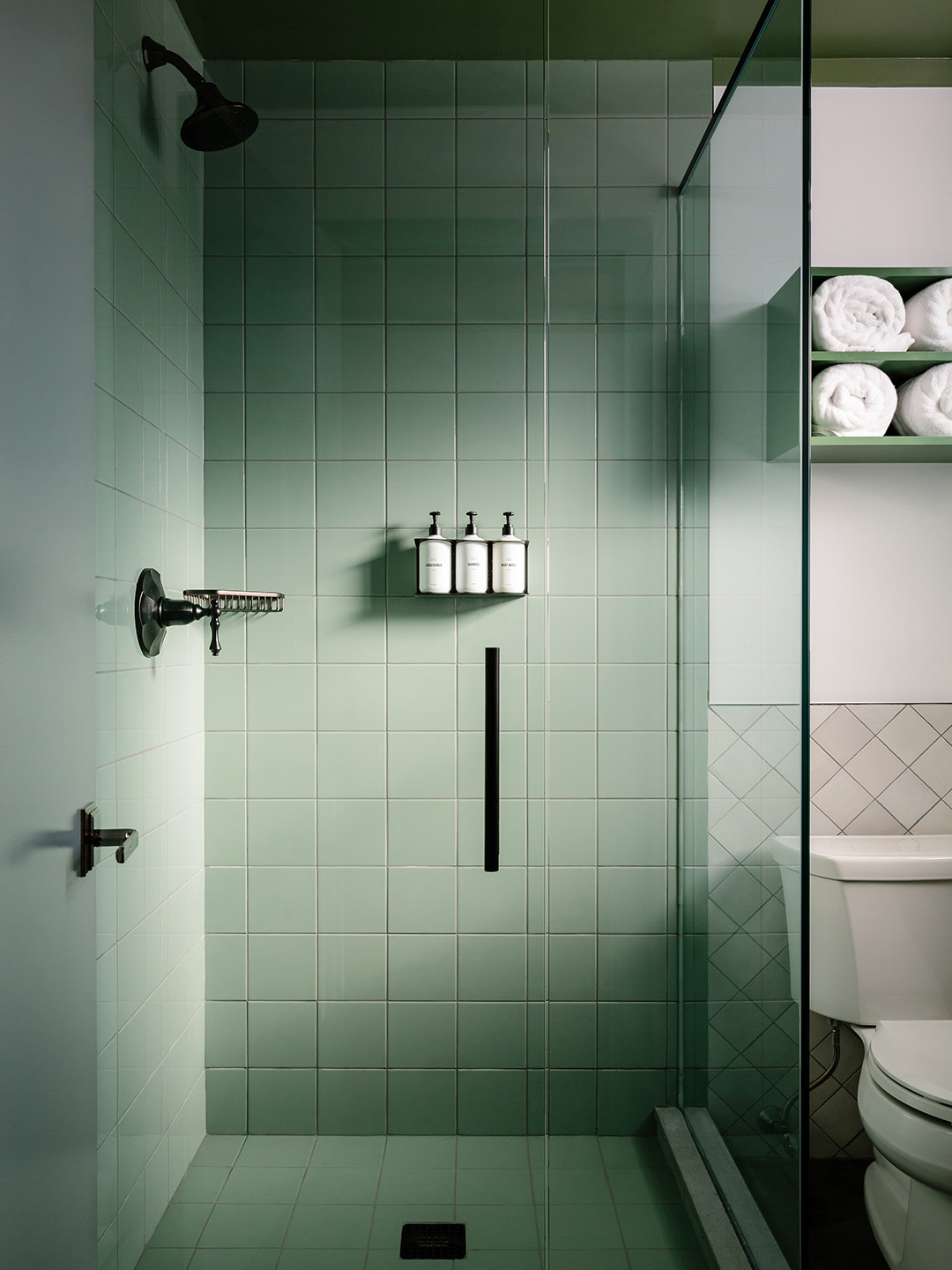 Sage green shower tile