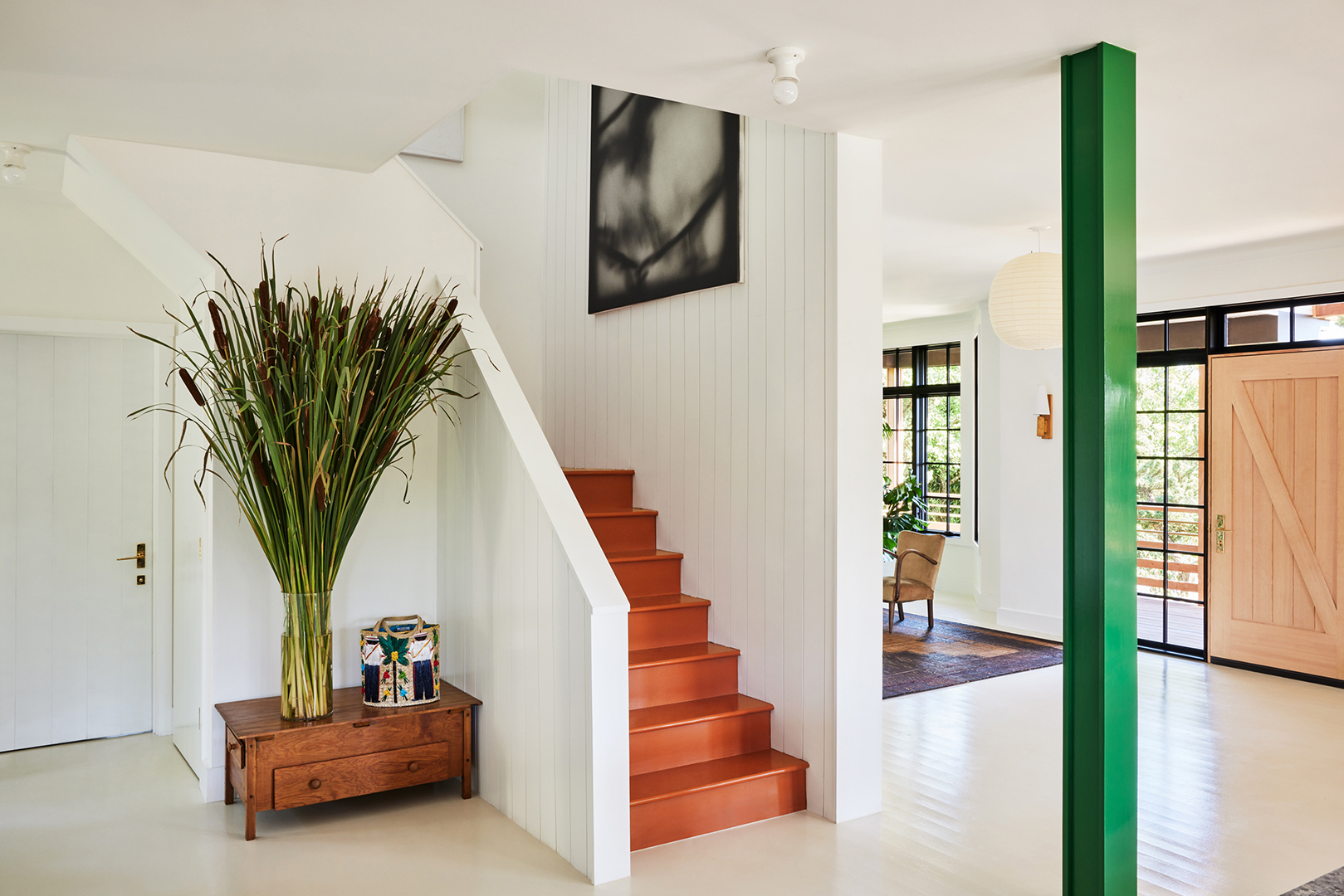 white living room and stairs